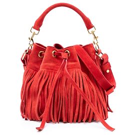 Sac seau en daim rouge Emmanuelle à franges de Saint Laurent Rouge