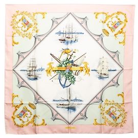 Sciarpa Hermès Carré 90 Bordeaux Porte Oceane Rosa Multicolore