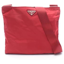 Bolso de hombro con logo triangular Prada Roja