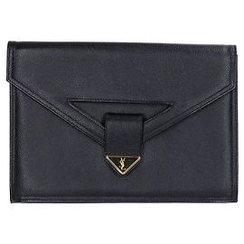 Clutch de couro com logo vintage Yves Saint Laurent Preto Dourado