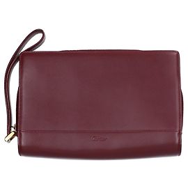 Cartier Bordeaux Leather Clutch Bag Dark red
