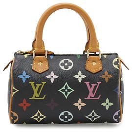 Louis Vuitton Monogram Multicolor Mini Speedy Handbag Pouch Black Multiple colors