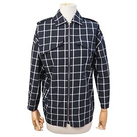 Hermès NUOVA GIACCA HERMES CON ZIP LOGO CALECHE A QUADRI 34 XS COTONE Blu navy