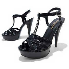 YVES SAINT LAURENT PLATTFORM-SANDALEN MIT ABSATZ GRÖSSE 37 AUS LEDER Schwarz