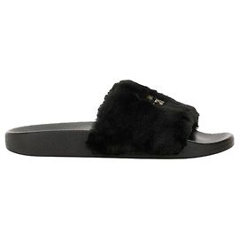 Versace Logo-Fell-Slide Schwarz