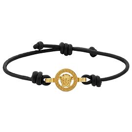 Versace Bracciale in pelle nera e oro Nero