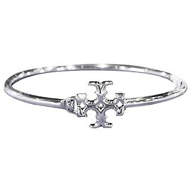 Tory Burch Kira Eleanor Hinged Cuff Bracelet Silver Silvery Metallic