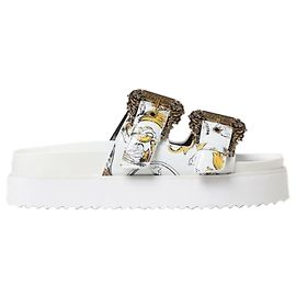 Versace Baroque Buckle Arizona Sandals White