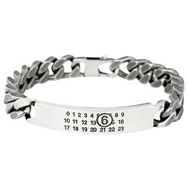 Maison Martin Margiela Engraved Tag Chain Bracelet In Matte Silver Silvery Metallic