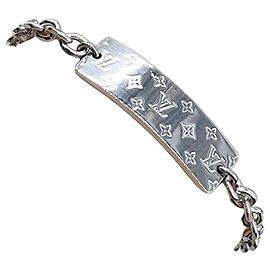 Louis Vuitton Pulsera Placa Monograma Bold Plata Plata Metálico