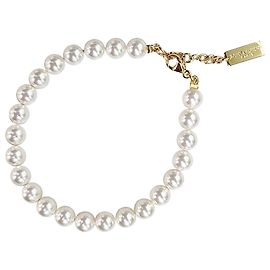 Saint Laurent Pulseira de pérolas de vidro com logotipo Branco