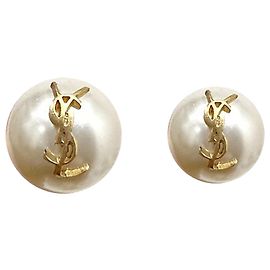 Saint Laurent Boucles d'oreilles en perles avec logo YSL or crème Blanc