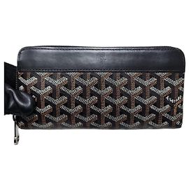 GOYARD Goyardine Matignon Zip Around GM Wallet Black/White Black White