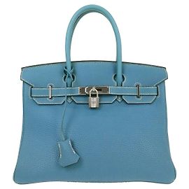 Bolsa Birkin Touch Hermès Azul Togo com Crocodilo Fosco Azul e Ferragens Douradas 30 Azul