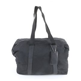 Bolsa Boston de couro com logo triangular em nylon Tessuto da Prada Preto