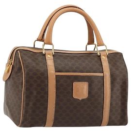 Céline Bolsa Boston Macadam Vintage Celine em lona e couro Marrom