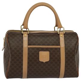 Céline Bolsa Boston Macadam Vintage Celine em lona e couro Marrom