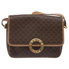 Céline Celine Vintage Macadam Circle Logo Canvas and Leather Marrom