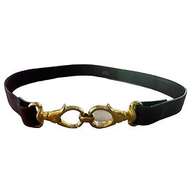 Céline Cinturón de cuero burdeos con hebilla dorada Dorado Burdeos