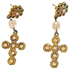 Magnifici orecchini DOLCE & GABBANA dorati con croce barocca e swarovski D'oro