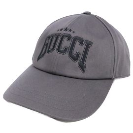 Graue Baumwoll-Baseballmütze mit gesticktem Gucci-Logo Braun