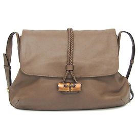 Bolsa de Ombro em Couro Gucci Bamboo Marrom