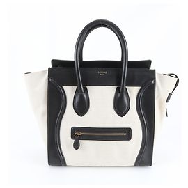 Céline Borsa Tote in Pelle Celine Luggage Mini Shopper Nero Bianco