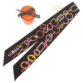 Lenço de seda preta Hermès Twilly Do Re Boucles Preto Multicor