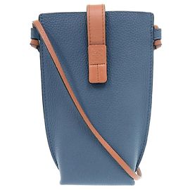 Bolsa de Ombro em Couro Loewe Gate Pocket Marrom Azul