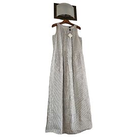 Robe longue à rayures Weekend Max Mara en soie et lin Blanc Bleu foncé