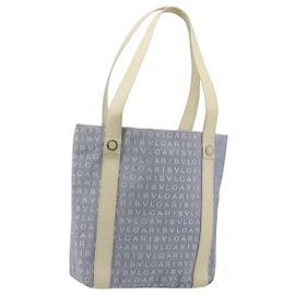 Bulgari BVLGARI Logo Mania Tote Bag Canvas Light Blue Silver Auth BA12043A Silvery Light blue