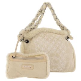 CHANEL Borsa Tote Choco Bar Catena Mouton Avorio Argento CC Auth 176557 Argento Crudo