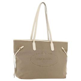 Bolsa Tote PRADA em lona bege dourada Auth ka4014 Bege Dourado