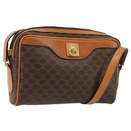 Céline Bolsa de ombro em lona Macadam CELINE em couro PVC marrom dourado Auth YKZ1219 Marrom Dourado