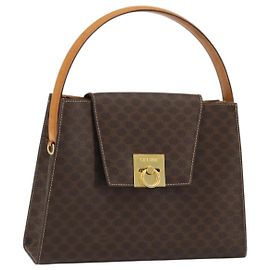 Céline Bolsa de mão em lona Macadam CELINE em couro PVC marrom dourado Auth YKZ1290 Marrom Dourado