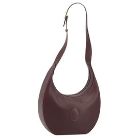 CARTIER Bolsa de Ombro Must Line Couro Bordeaux Ouro Auth 175174 Dourado Bordeaux