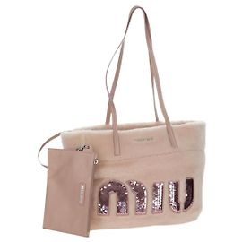 Borsa Tote Miu Miu in pelliccia rosa argento Auth YKZ989M Argento Rosa