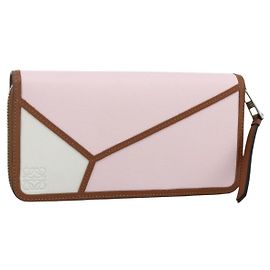 LOEWE Puzzle Zip-Up Round Wallet Leather Multicolor Silver 122N30X Auth am11095V Silvery Multiple colors