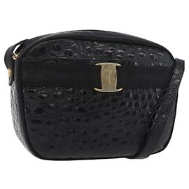 Borsa a Spalla Vala in Pelle Nera e Oro Salvatore Ferragamo Auth ka4001 Nero D'oro