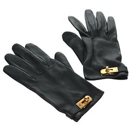 Hermès HERMES Kelly Gloves Leather Size 7 Black Auth yk20238M Black