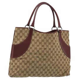 GUCCI GG Canvas Tote Bag Beige Silver 113016 Auth 175746 Silvery Beige