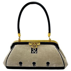 Bolsa de mão em veludo e couro bege / marrom / preto Roberta di Camerino com ferragens douradas Bege