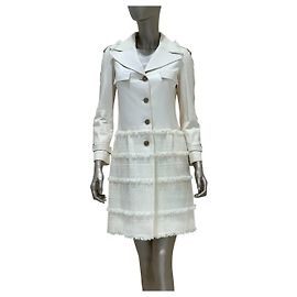 Casaco de couro de cordeiro branco e tweed Chanel FR 36 usado Outro