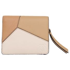 Loewe Puzzle Compact Zip Bi-Fold Wallet Beige