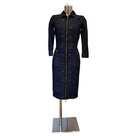Robe en denim ajustée Alexander McQueen Bleu Marine