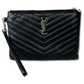 Pochette en cuir à zip Monogram classique Saint Laurent Medium Noir
