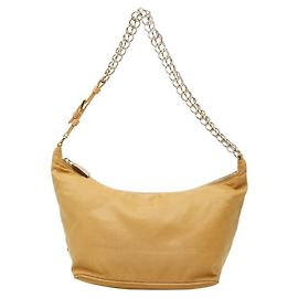 Bolsa de ombro com corrente e logo Prada Bege