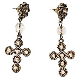 Magnifici orecchini DOLCE & GABBANA in acciaio argento brunito con croce e swarovski Argento