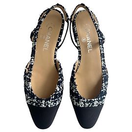 Chanel Scarpe Slingback in Tweed Blu Navy Altro