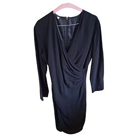 Luisa Spagnoli Black Wool Crepe Long Sleeve Dress Black